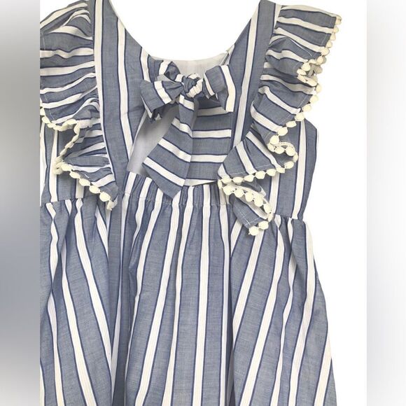 NWT Bonnie Jean Girl’s Blue & White Stripe Summer Dress Back Bow Ruffle Sleeves - Picture 5 of 6